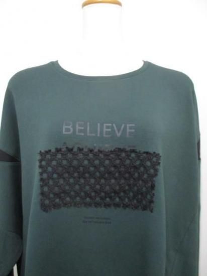 送料無料 プライア Praia カギバリレース+プリントコクーンカットソー LEO-21100B カギバリレース カットソー ダブルフェイス コクーン トップス 着心地 GREEN