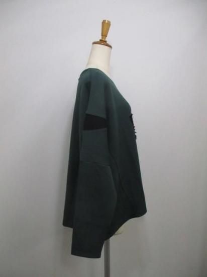 送料無料 プライア Praia カギバリレース+プリントコクーンカットソー LEO-21100B カギバリレース カットソー ダブルフェイス コクーン トップス 着心地 GREEN