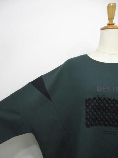 送料無料 プライア Praia カギバリレース+プリントコクーンカットソー LEO-21100B カギバリレース カットソー ダブルフェイス コクーン トップス 着心地 GREEN