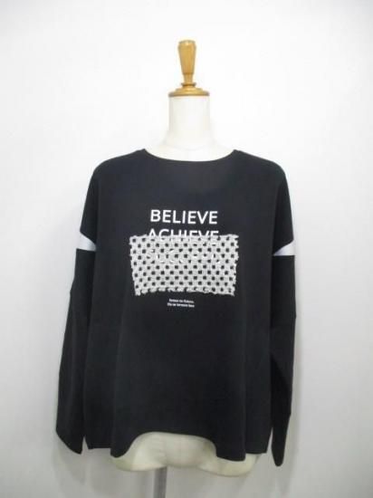 送料無料 プライア Praia カギバリレース+プリントコクーンカットソー LEO-21100B カギバリレース カットソー ダブルフェイス コクーン トップス 着心地 BLACK