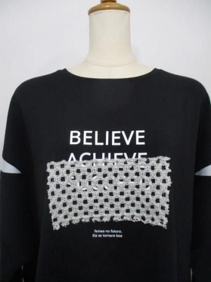 送料無料 プライア Praia カギバリレース+プリントコクーンカットソー LEO-21100B カギバリレース カットソー ダブルフェイス コクーン トップス 着心地 BLACK