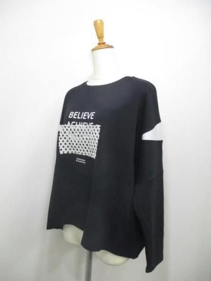 送料無料 プライア Praia カギバリレース+プリントコクーンカットソー LEO-21100B カギバリレース カットソー ダブルフェイス コクーン トップス 着心地 BLACK