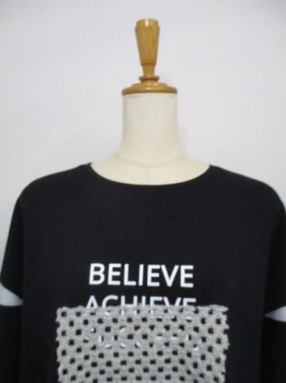 送料無料 プライア Praia カギバリレース+プリントコクーンカットソー LEO-21100B カギバリレース カットソー ダブルフェイス コクーン トップス 着心地 BLACK