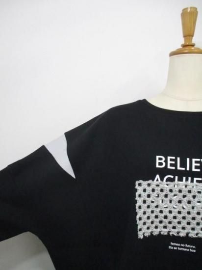 送料無料 プライア Praia カギバリレース+プリントコクーンカットソー LEO-21100B カギバリレース カットソー ダブルフェイス コクーン トップス 着心地 BLACK