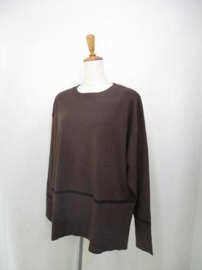 送料無料 トルネラ TOLNERA ラインニット T57112PL レディース 25秋冬 配色ライン ゆったり 薄手ニット チクチクしない Mサイズ-ブラウン