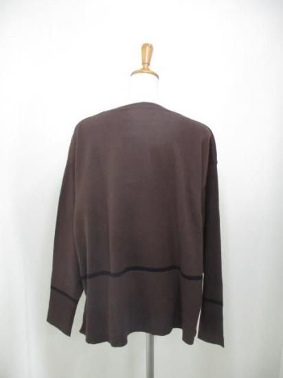 送料無料 トルネラ TOLNERA ラインニット T57112PL レディース 25秋冬 配色ライン ゆったり 薄手ニット チクチクしない Mサイズ-ブラウン