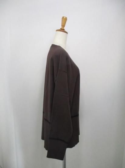 送料無料 トルネラ TOLNERA ラインニット T57112PL レディース 25秋冬 配色ライン ゆったり 薄手ニット チクチクしない Mサイズ-ブラウン