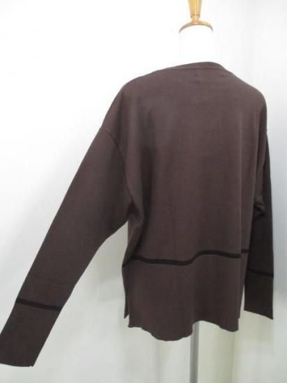 送料無料 トルネラ TOLNERA ラインニット T57112PL レディース 25秋冬 配色ライン ゆったり 薄手ニット チクチクしない Mサイズ-ブラウン