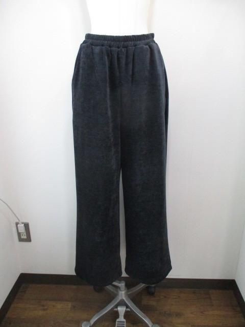 エイミーロウ Eimee Law テキスト刺繍リラックスベロアパンツ 84567L-2-ネイビーグレー