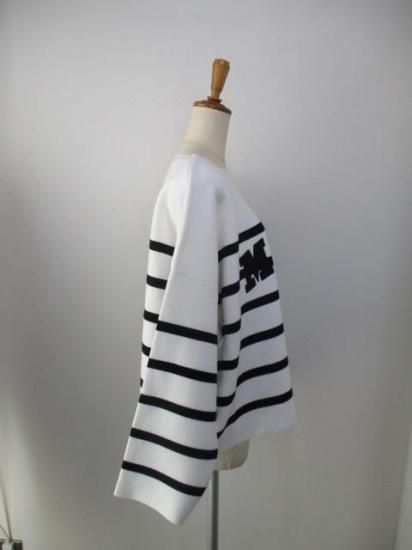 送料無料 マリードール MARIED'OR 綿ポリエステル身巾ワイドワッペンロゴPO 95196 トップス ワッペン ロゴ カジュアル ボーダー スタイルアップ ゆったり WHITE×BLACK