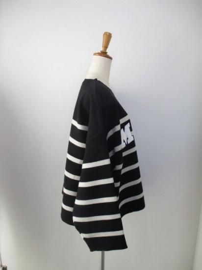 送料無料 マリードール MARIED'OR 綿ポリエステル身巾ワイドワッペンロゴPO 95196 トップス ワッペン ロゴ カジュアル ボーダー スタイルアップ ゆったり BLACK×GREIGE