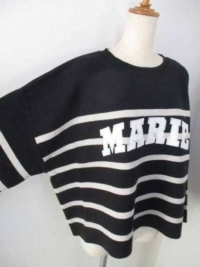 送料無料 マリードール MARIED'OR 綿ポリエステル身巾ワイドワッペンロゴPO 95196 トップス ワッペン ロゴ カジュアル ボーダー スタイルアップ ゆったり BLACK×GREIGE
