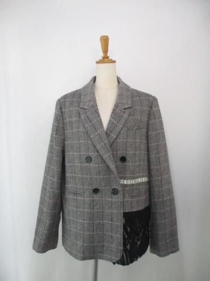 送料無料 エイミーロウ Eimee Law チェックツイードロゴテープジャケット 84489L-2 ジャケット チェック ツイード ロゴテープ 刺繍 アシメデザイン IVORYBLACK