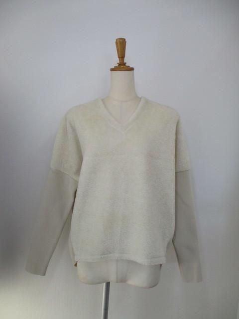 送料無料 マイカアンドディール MICA&DEAL 0125408394 flont poodle v/n p/o ニットプルオーバー 異素材切替 コクーンシルエット ボア 日本製 OFFWHITE