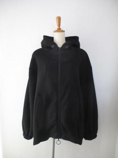 送料無料 アヤン ayane 896110 軽量裏起毛フーディーブルゾン レディース 裏起毛パーカー 軽量アウター 冬 ギャザースリーブ 体型カバー BLACK