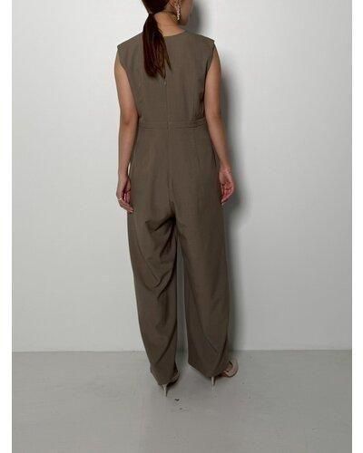 送料無料 シニョン CHIGNON JK付きサロペット 3856-417KK サロペット コンビネゾン オケージョン 着回し スタイルアップ ファッション マニッシュ スタンドカラー MOCHA