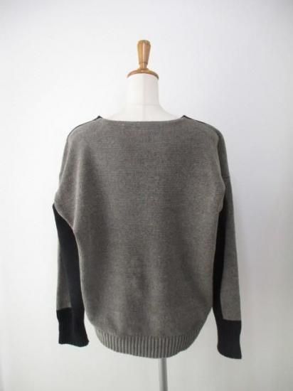 huitieme nid ユイティーム ニ モール配色VネックPO 523818-ブラック×アッシュブラウン