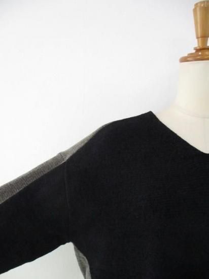 huitieme nid ユイティーム ニ モール配色VネックPO 523818-ブラック×アッシュブラウン