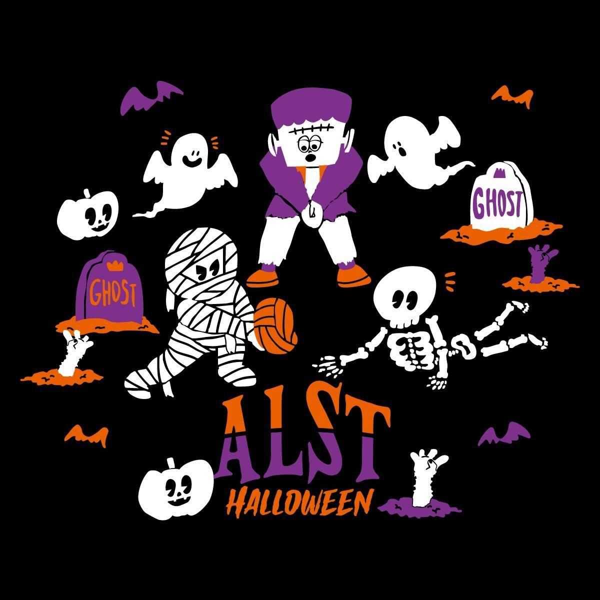 長袖ドライ Tシャツ HALLOWEEN【ブラック/ライム】 - ALST
