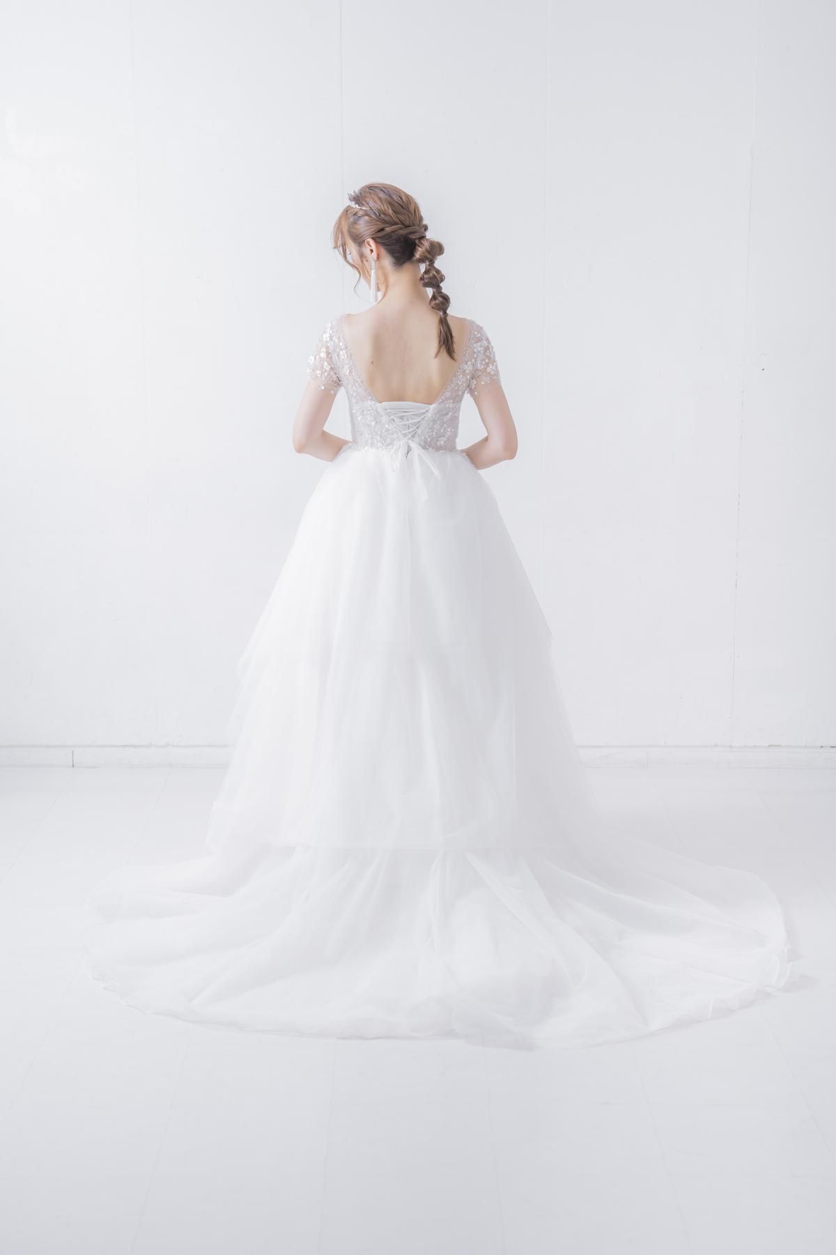 minlady bride ティアードチュールウェディングドレス　韓国風 韓国風 ティアードスカート 段チュール ウェディングドレス