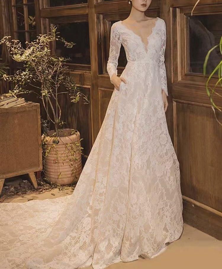 総レース　ウェディングドレス 刺繍 総レース バックV ソフトマーメイドドレス（W255）