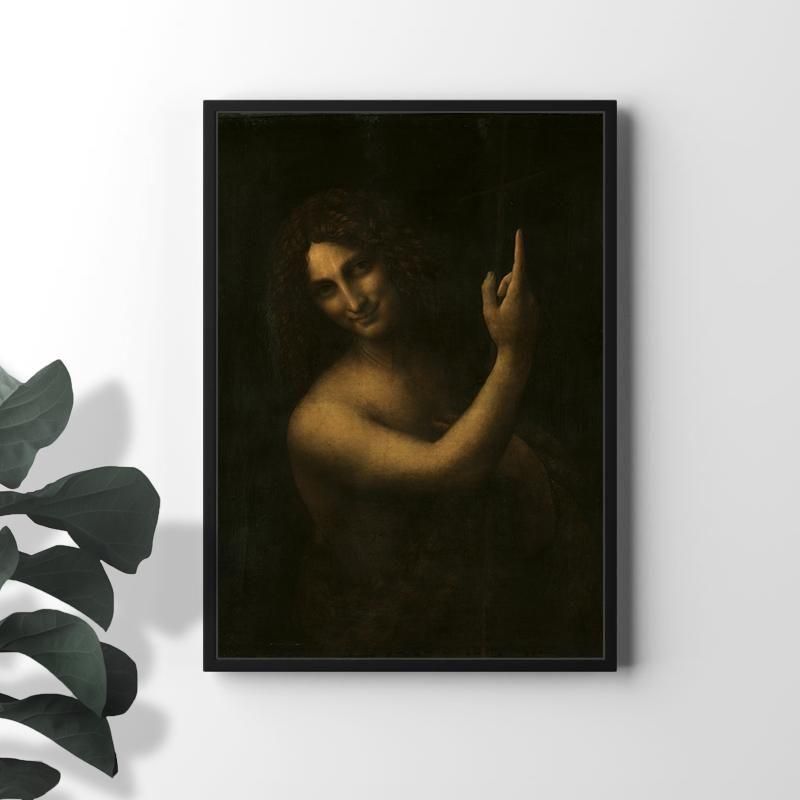 木板に油彩画 ダ・ヴィンチ 洗礼者ヨハネ 立体複製名画 美術品