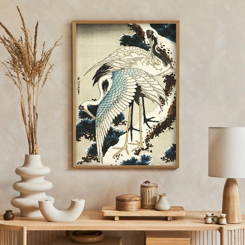 美品縁起物　鶴雪 雪松に鶴 | 北斎版画 - ROSSO GRAFICO