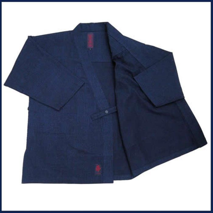 作務衣／北タイの天然藍染、無地と模様織り、一点物 北タイの藍染、模様織り生地の作務衣