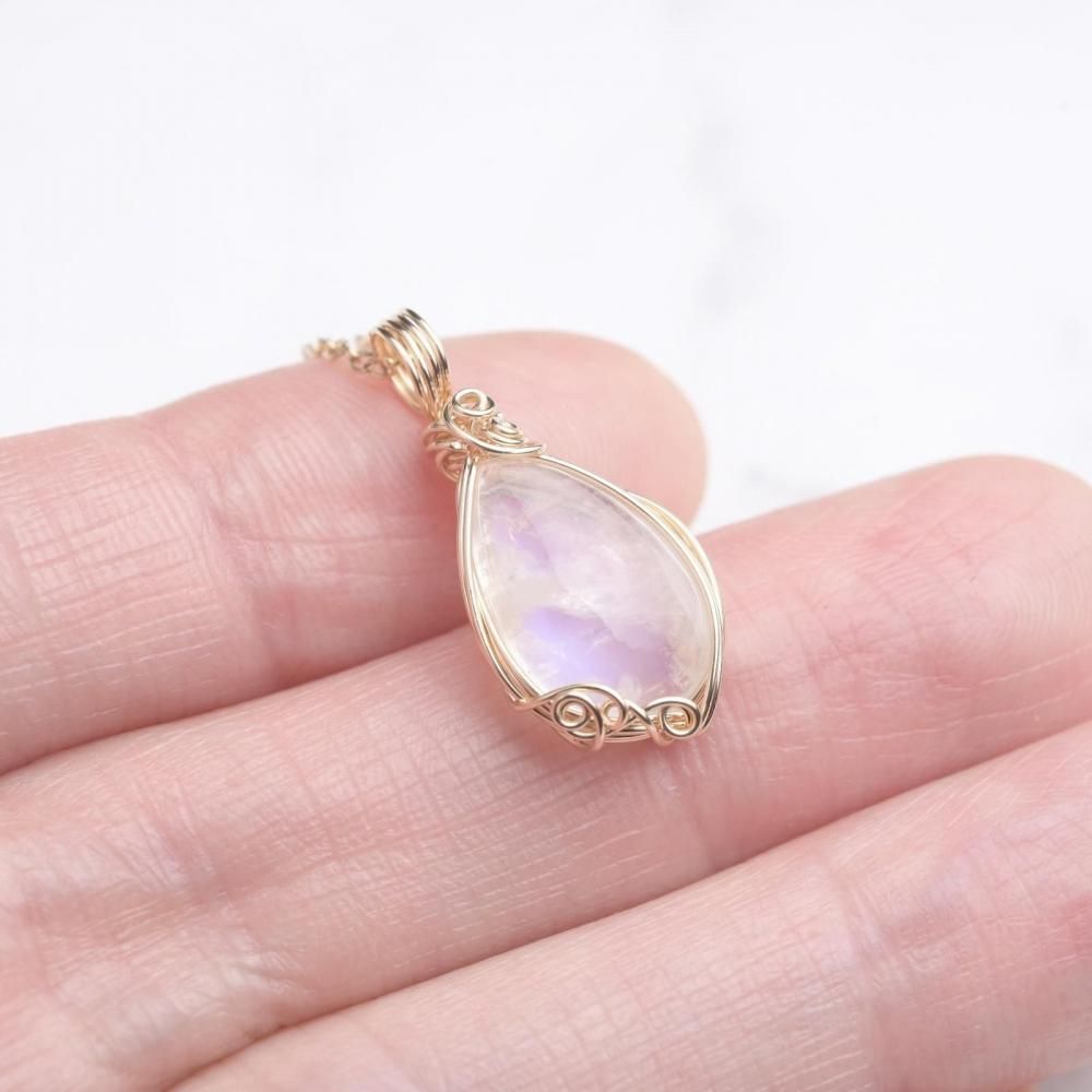 レインボームーンストーン ペンダントトップ ワイヤーラッピング