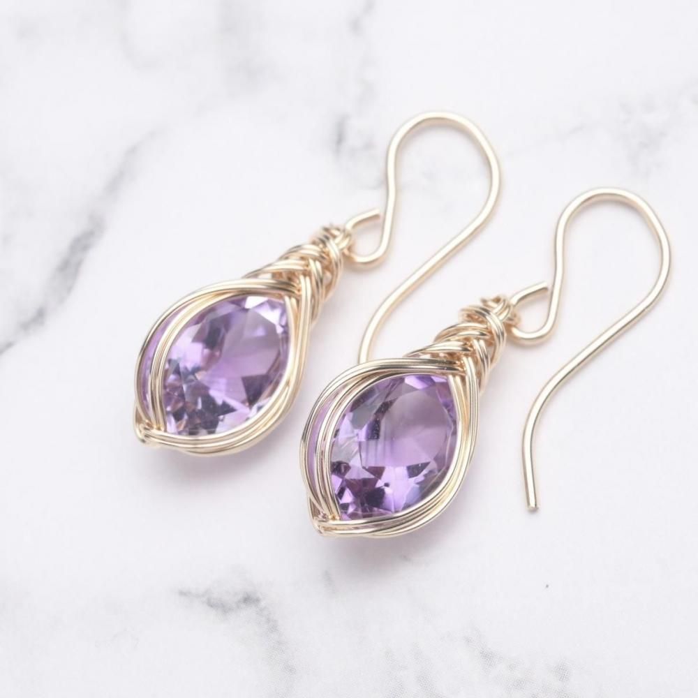 RiSaO＊様 トリプレット アメジストロゼンジ カービング ピアス K10 アメジスト/クォーツ（ダブレット） ピアス | Sirena Azzurro