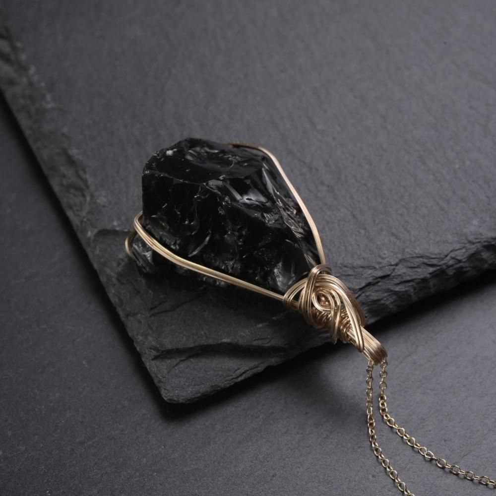 スターダスト オブシディアン 黒曜石 ペンダントトップ ワイヤー