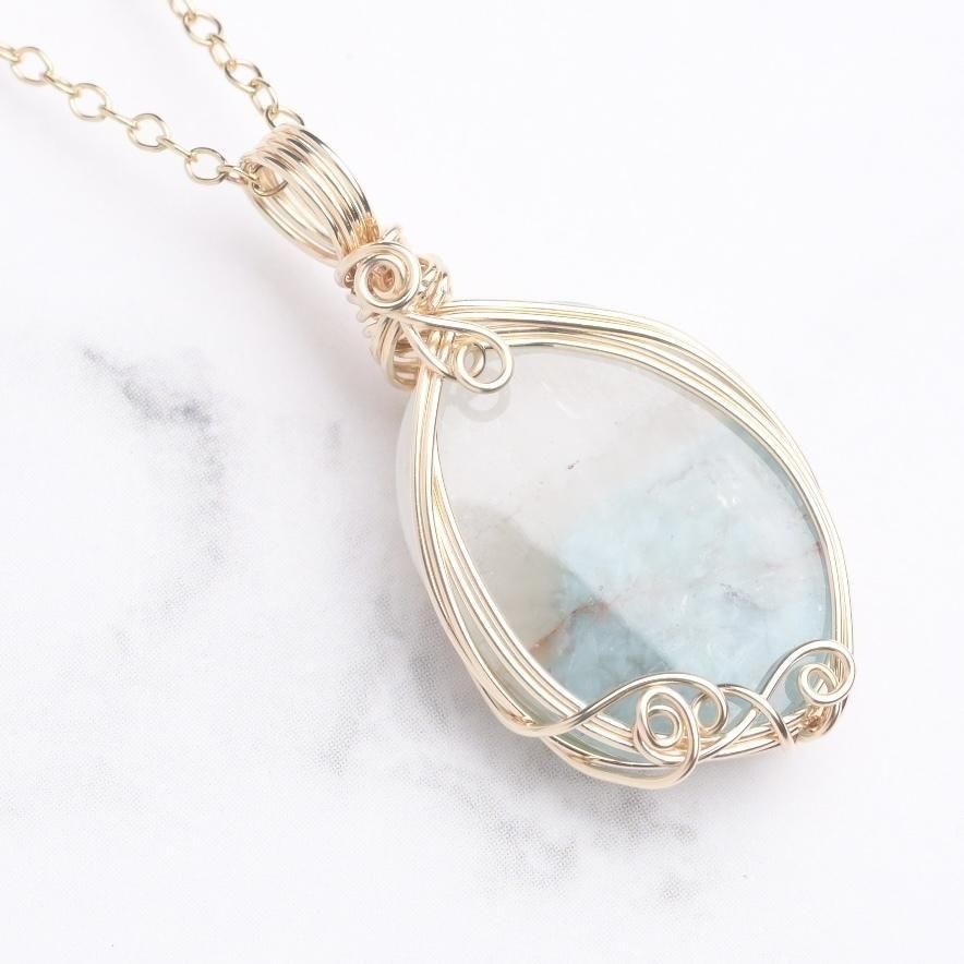 ハンドメイド 天然石 ペンダントトップ K14kgf アンデシン ハンドメイド 天然石 ペンダントトップ K14kgf アンデシン