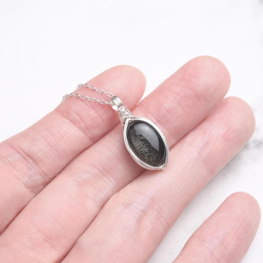 ゴールデンオブシディアン 黒曜石 ペンダントトップ ワイヤー