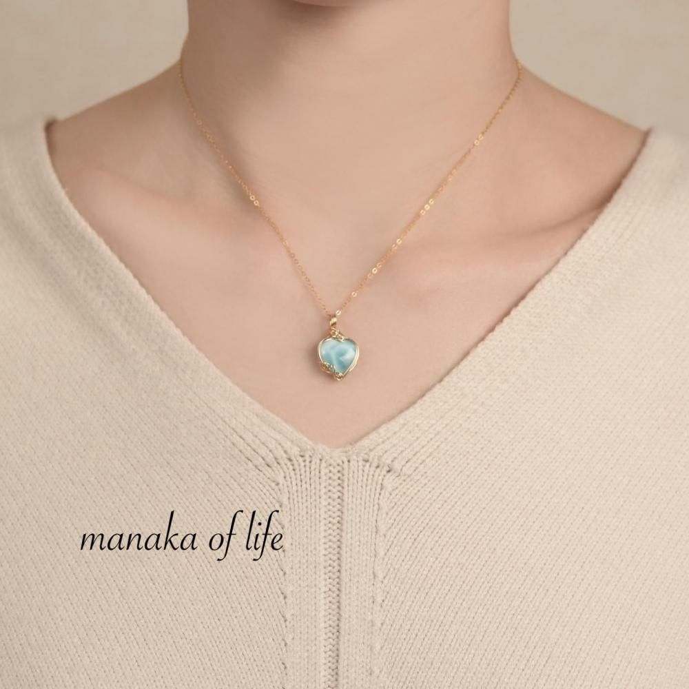 ラリマー ハート ハート型 ペンダントトップ ワイヤーラッピング