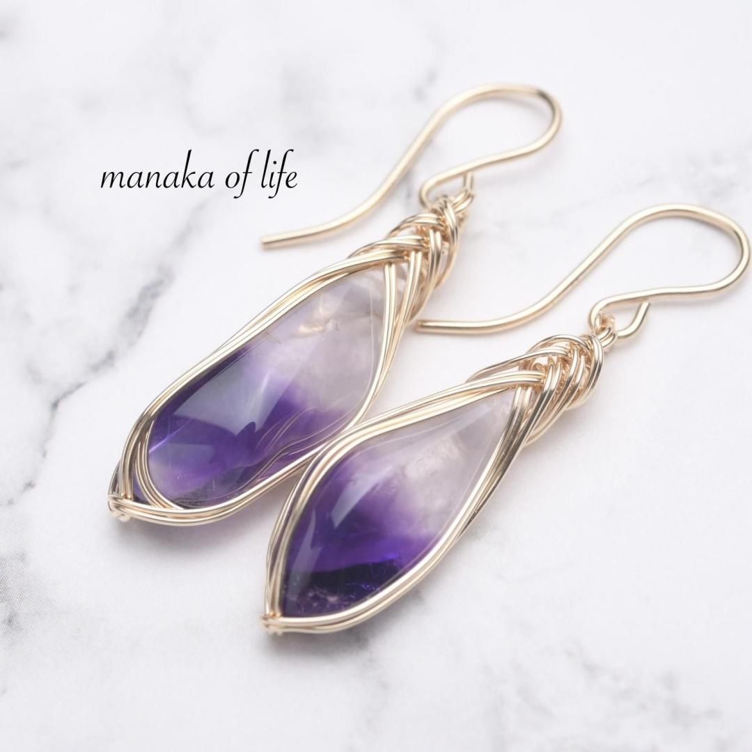 アメジスト ドッグティースアメジスト ピアス ワイヤーラッピング アメジスト ドッグティースアメジスト ピアス ワイヤーラッピング