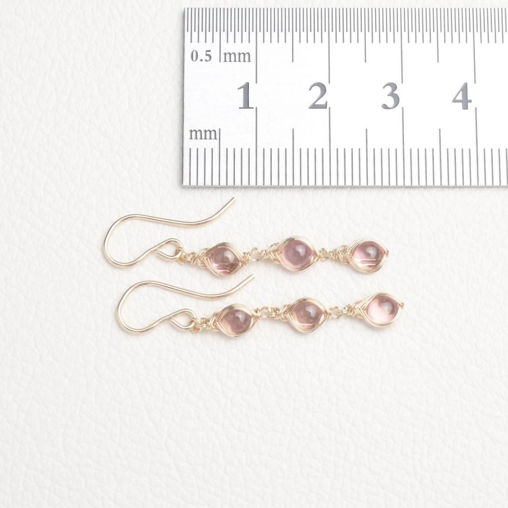 ピンクトパーズ ピアス ワイヤーラッピング 14kgf 天然石 - 天然石