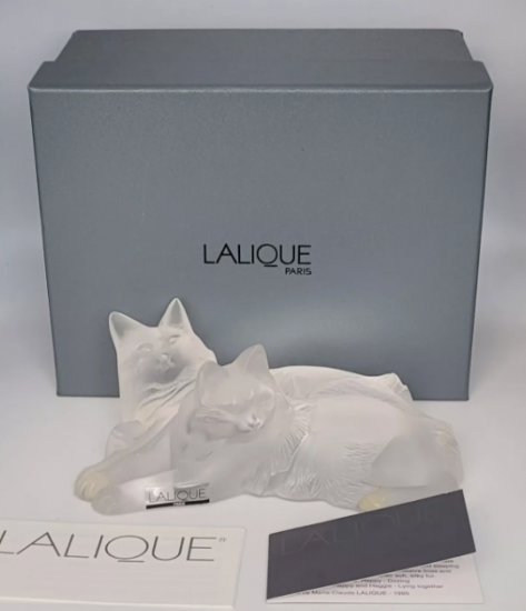 ルネ・ラリック(Rene Lalique) ２匹一緒に横になる猫 ルネ・ラリック Rene Lalique ガラス工芸 クリスタル フランス  アンティーク 猫 ねこ