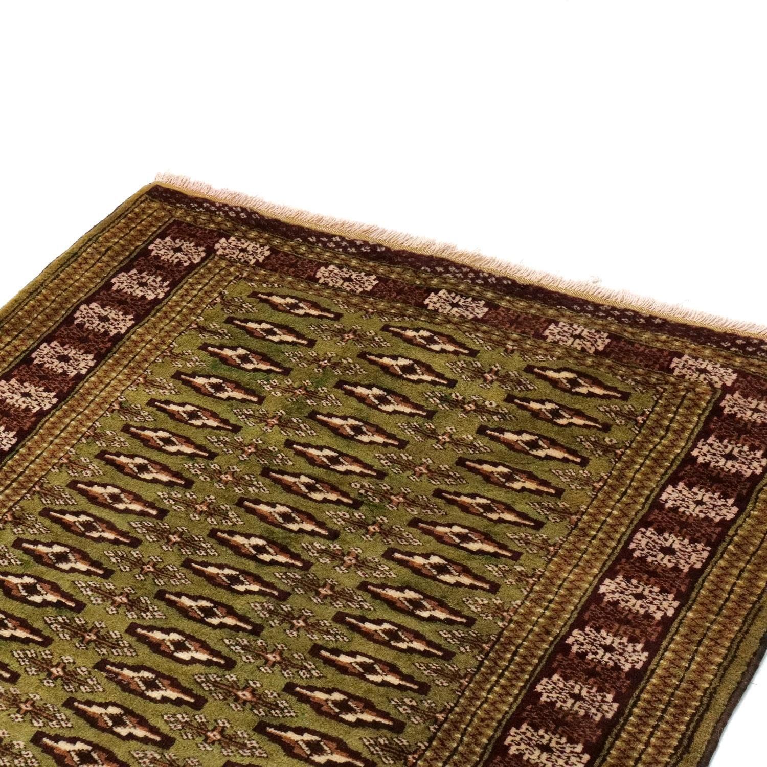 手織り絨毯 柔らかいトルクメン絨毯 ラグ 140x60cm トルクメン絨毯 1970年代 | 手織り緑色 - vintagecarpet