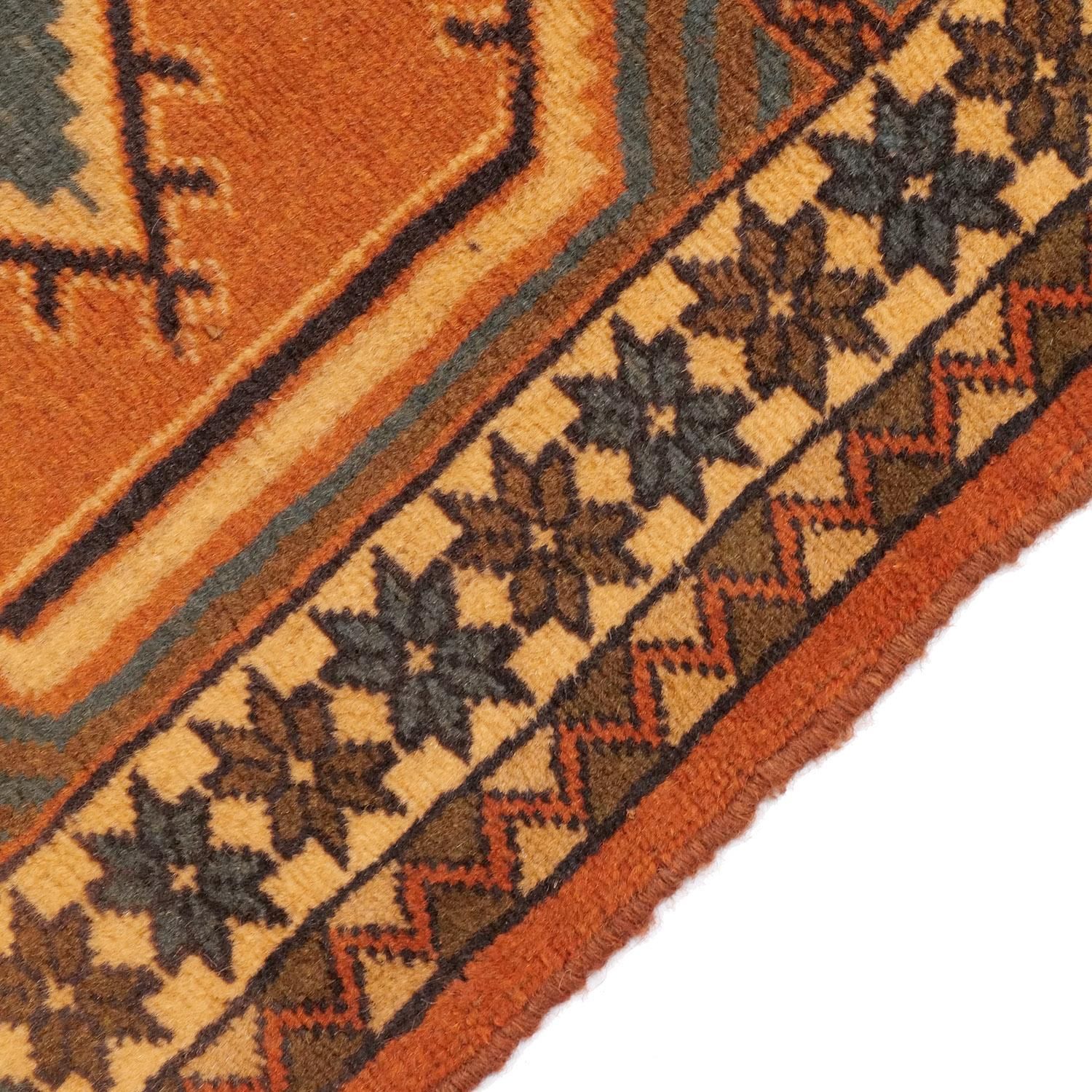 トルコ ヴィンテージラグ A79 大判 オレンジ ターコイズ ネイビー トルバトジャムラグ | 1950年代 - vintagecarpet-アンティーク