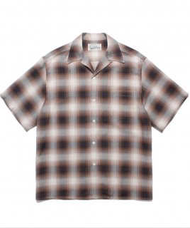 WACKO MARIA OMBRE CHECK OPEN COLLAR SHIRT S/S ( TYPE-1 ) / Brown