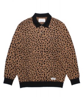 WACKO MARIA LEOPARD KNIT POLO SHIRT