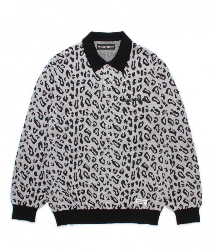 WACKO MARIA LEOPARD JACQUARD KNIT POLO SHIRT / Gray - .