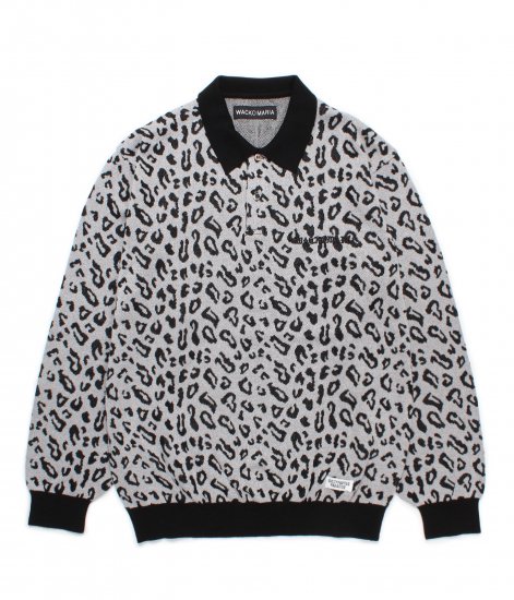 WACKO MARIA LEOPARD JACQUARD KNIT POLO SHIRT / Gray