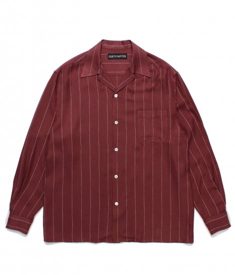 WACKO MARIA STRIPED OPEN COLLAR SHIRT L/S / Burgundy