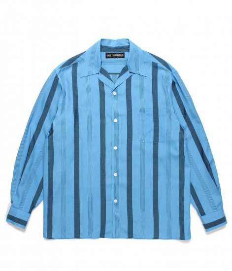 WACKO MARIA STRIPED OPEN COLLAR SHIRT L/S ( TYPE-1 )/ Blue