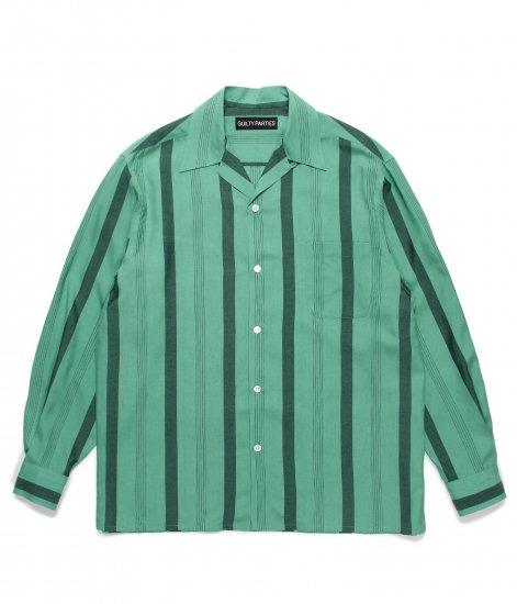 WACKO MARIA STRIPED OPEN COLLAR SHIRT L/S ( TYPE-1 )/ Green