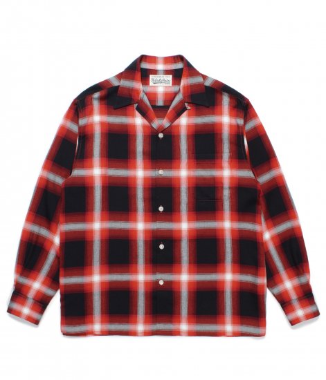 WACKO MARIA OMBRE CHECK OPEN COLLAR SHIRT  / Red