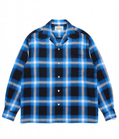 WACKO MARIA OMBRE CHECK OPEN COLLAR SHIRT  / Blue