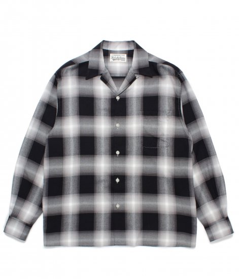 WACKO MARIA OMBRE CHECK OPEN COLLAR SHIRT  / Gray