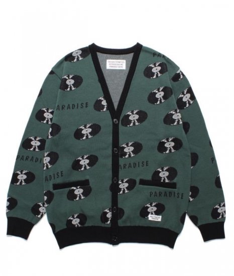 WACKO MARIA RECORDS JACQUARD KNIT CARDIGAN / Green